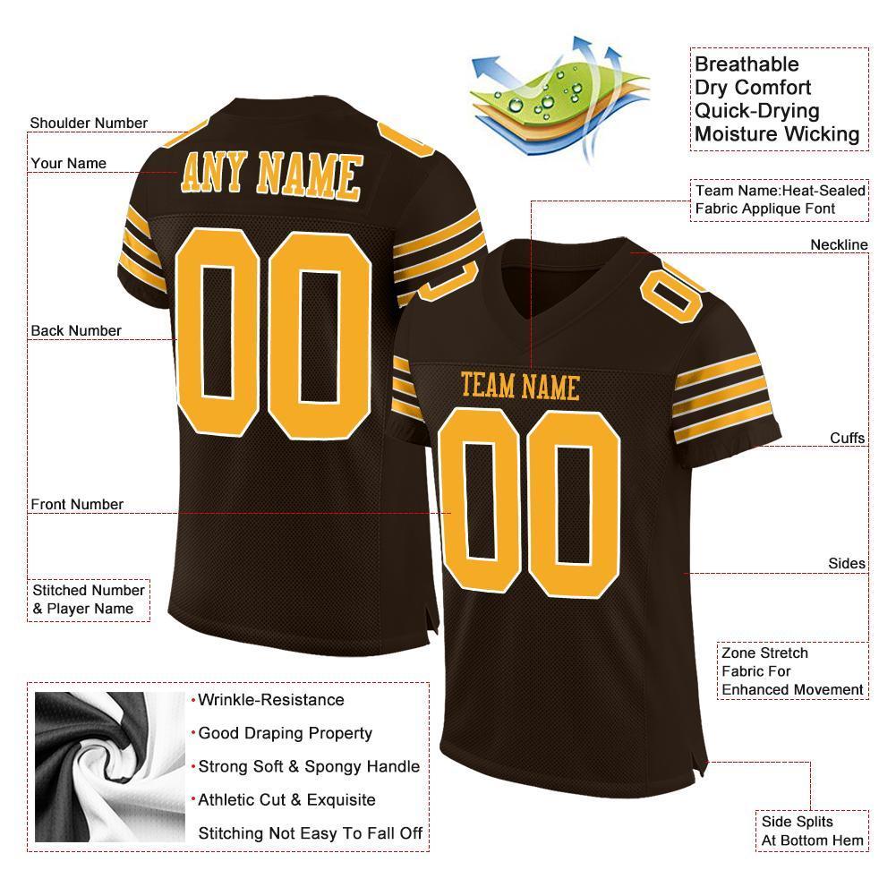 Custom Brown Gold-White Mesh Authentic Football Jersey - Sky-Custom