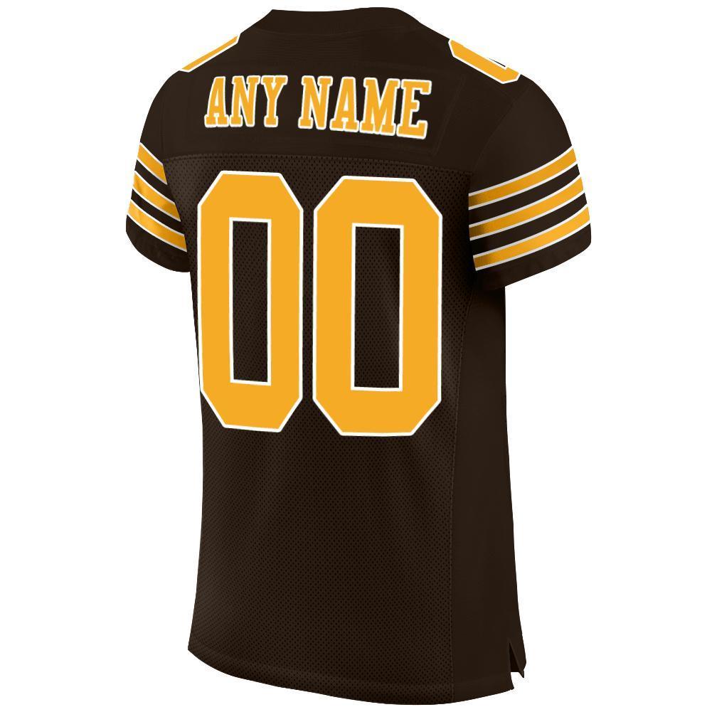 Custom Brown Gold-White Mesh Authentic Football Jersey - Sky-Custom