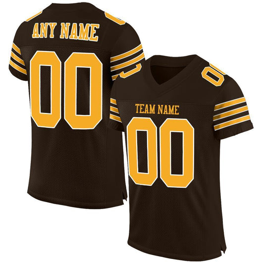 Custom Brown Gold-White Mesh Authentic Football Jersey - Sky-Custom