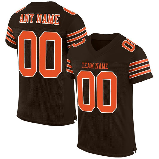 Custom Brown Orange-White Mesh Authentic Football Jersey - Sky-Custom