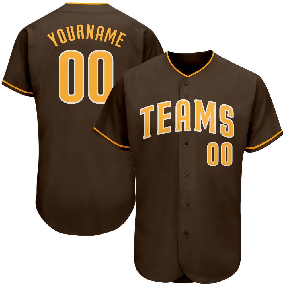 Custom Brown Gold-White Authentic Baseball Jersey - Sky-Custom