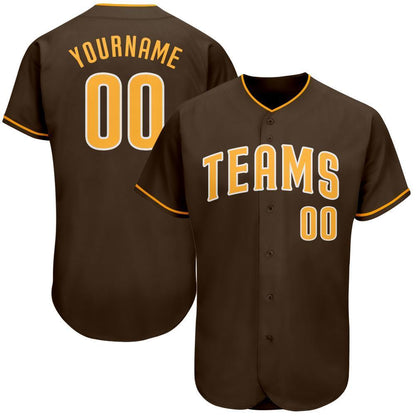 Custom Brown Gold-White Authentic Baseball Jersey - Sky-Custom