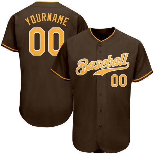 Custom Brown Gold-White Authentic Baseball Jersey - Sky-Custom