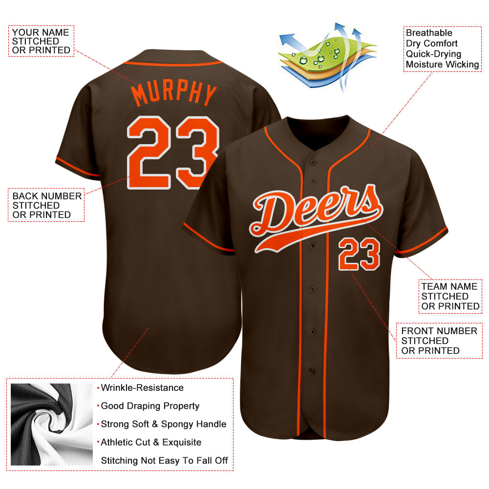Custom Brown Orange-White Authentic Baseball Jersey - Sky-Custom