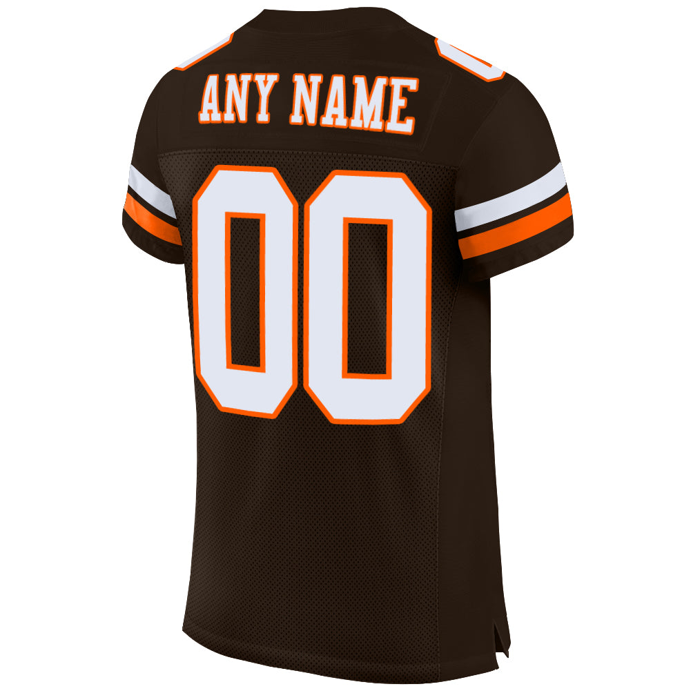 Custom Brown White-Orange Mesh Authentic Football Jersey - Sky-Custom