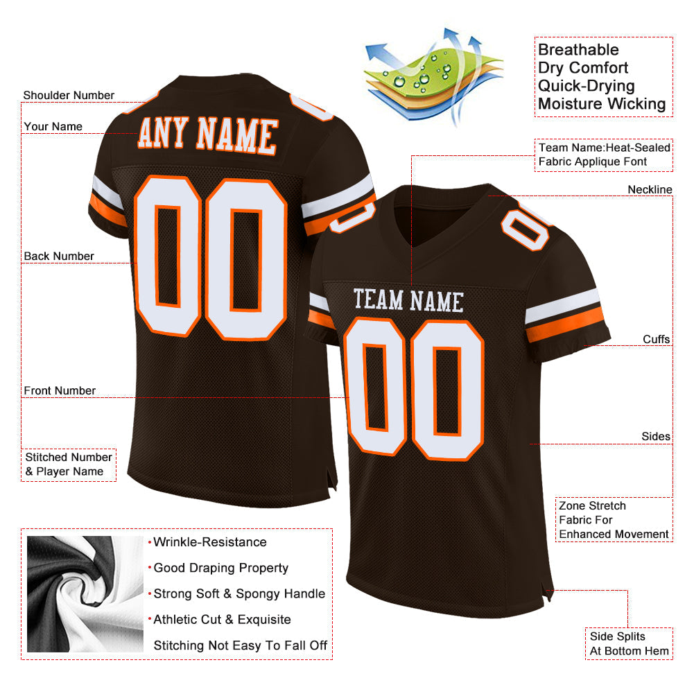 Custom Brown White-Orange Mesh Authentic Football Jersey - Sky-Custom