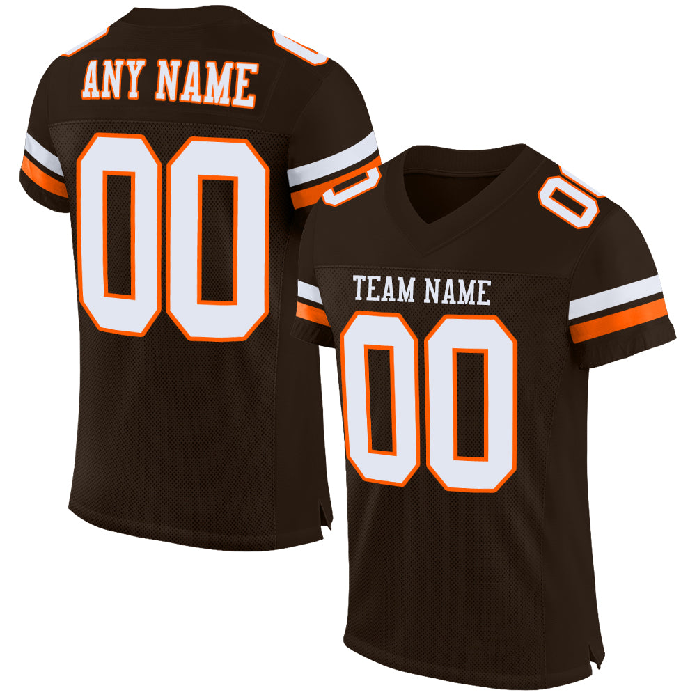 Custom Brown White-Orange Mesh Authentic Football Jersey - Sky-Custom