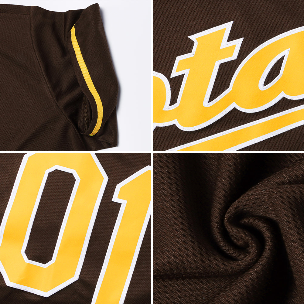 Custom Brown Gold-White Authentic Baseball Jersey - Sky-Custom