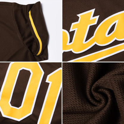 Custom Brown Gold-White Authentic Baseball Jersey - Sky-Custom