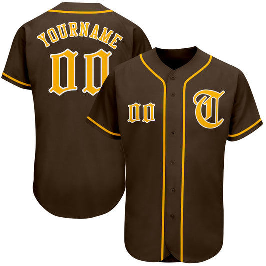 Custom Brown Gold-White Authentic Baseball Jersey - Sky-Custom