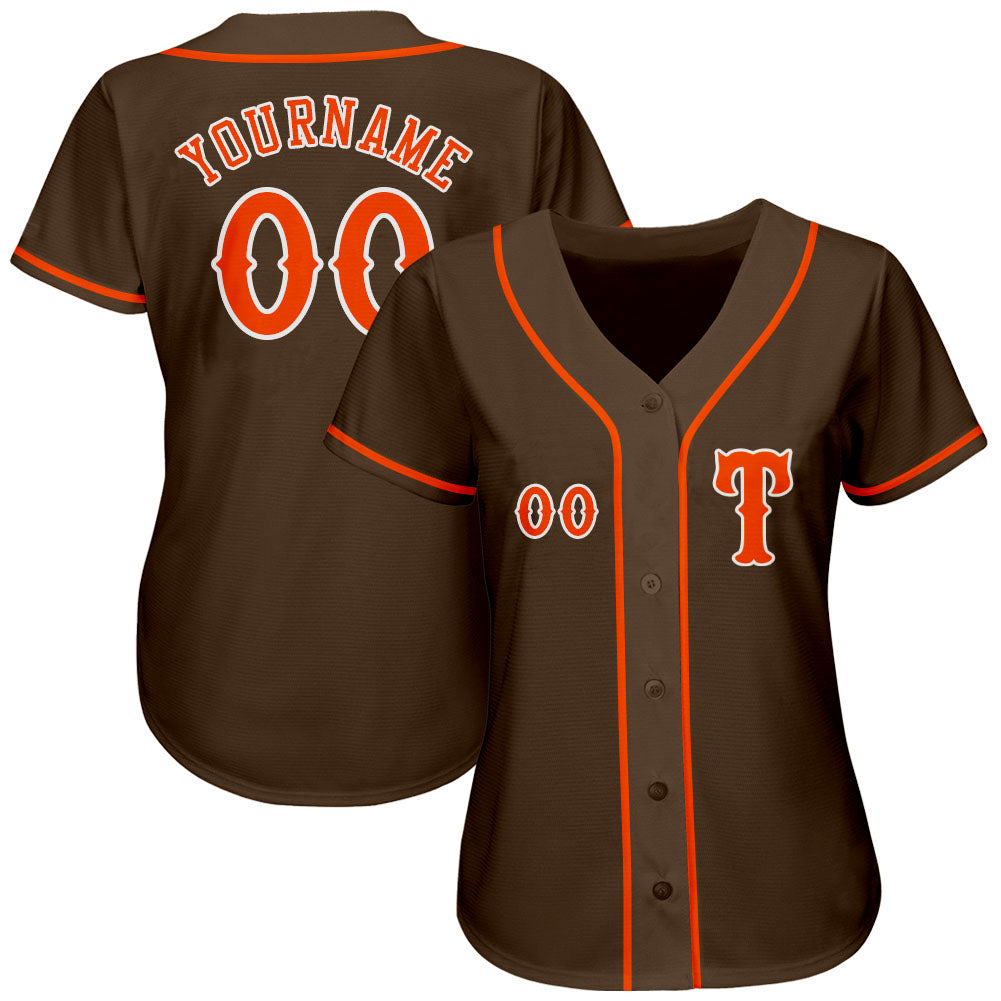 Custom Brown Orange-White Authentic Baseball Jersey - Sky-Custom