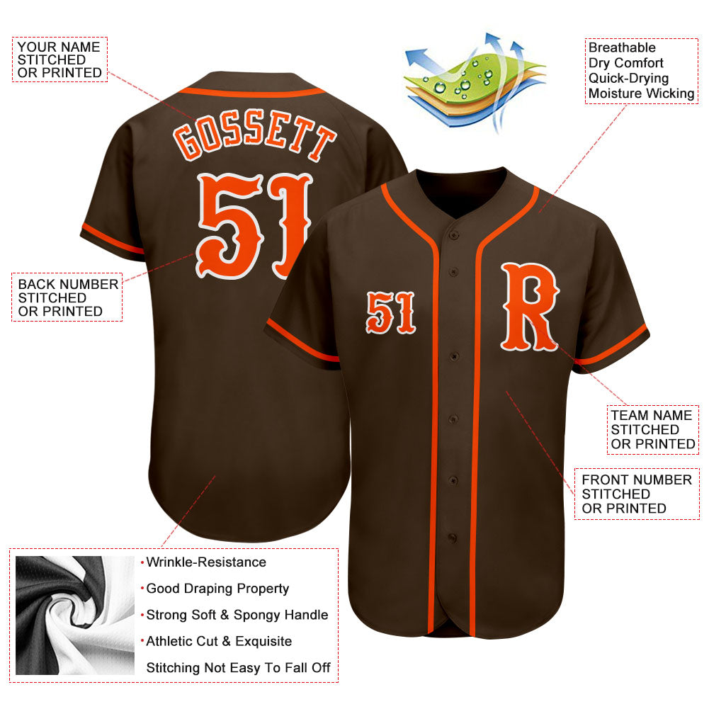 Custom Brown Orange-White Authentic Baseball Jersey - Sky-Custom