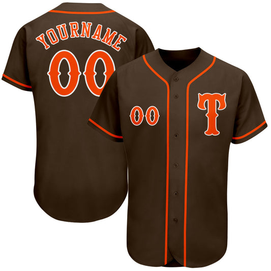 Custom Brown Orange-White Authentic Baseball Jersey - Sky-Custom