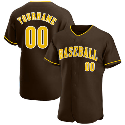 Custom Brown Gold-White Authentic Baseball Jersey - Sky-Custom