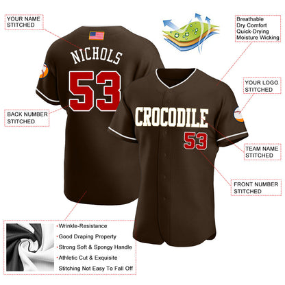 Custom Brown Red-Cream Authentic American Flag Fashion Baseball Jersey - Sky-Custom
