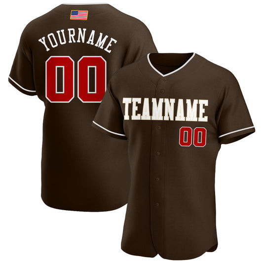 Custom Brown Red-Cream Authentic American Flag Fashion Baseball Jersey - Sky-Custom