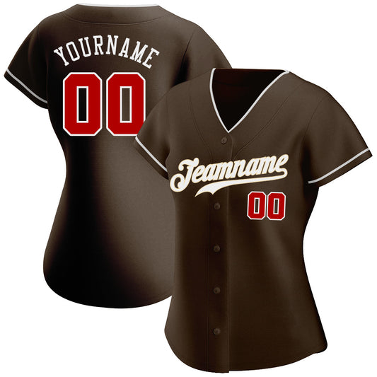 Custom Brown Red-White Authentic Baseball Jersey - Sky-Custom