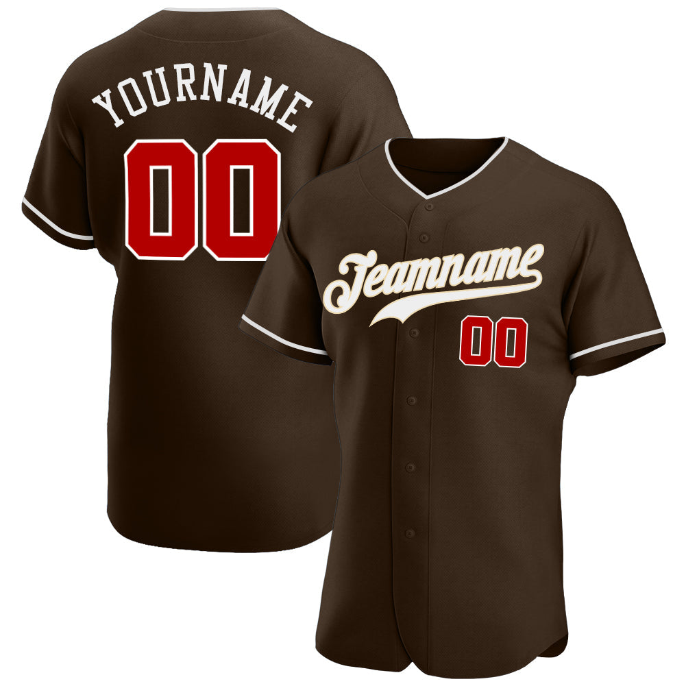 Custom Brown Red-White Authentic Baseball Jersey - Sky-Custom