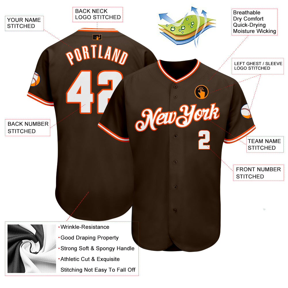Custom Brown White-Orange Authentic Baseball Jersey - Sky-Custom