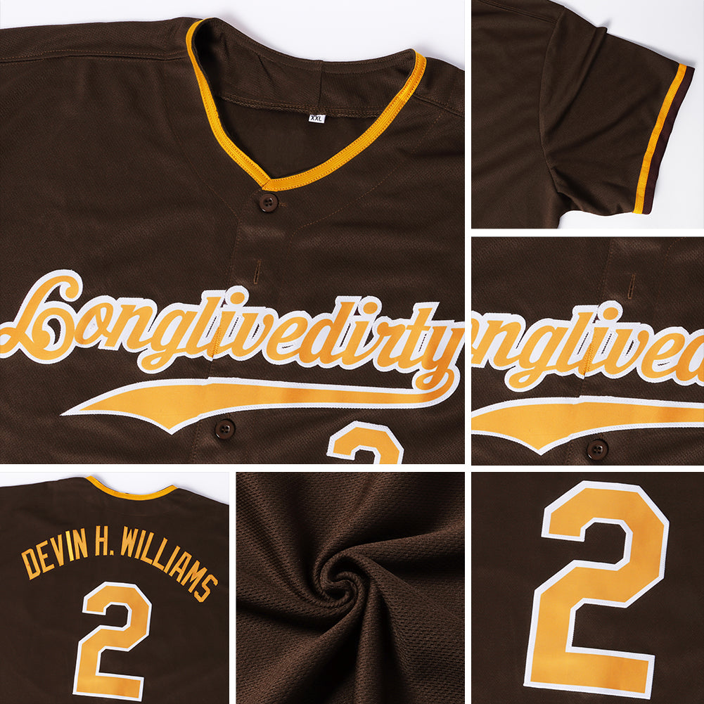 Custom Brown White-Orange Authentic Baseball Jersey - Sky-Custom
