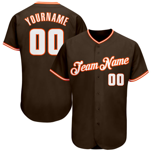 Custom Brown White-Orange Authentic Baseball Jersey - Sky-Custom