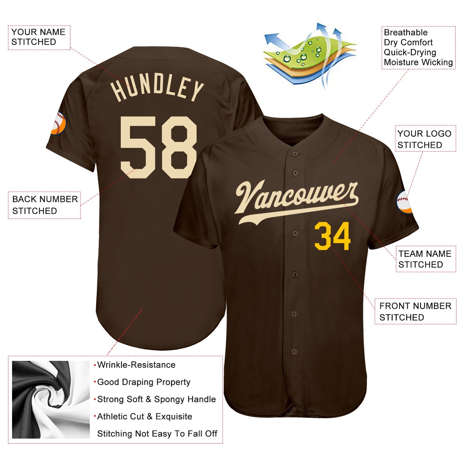 Custom Brown Cream-Gold Authentic Baseball Jersey - Sky-Custom
