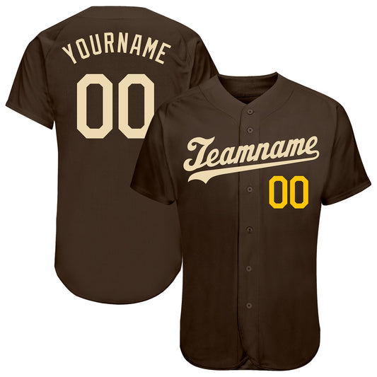 Custom Brown Cream-Gold Authentic Baseball Jersey - Sky-Custom