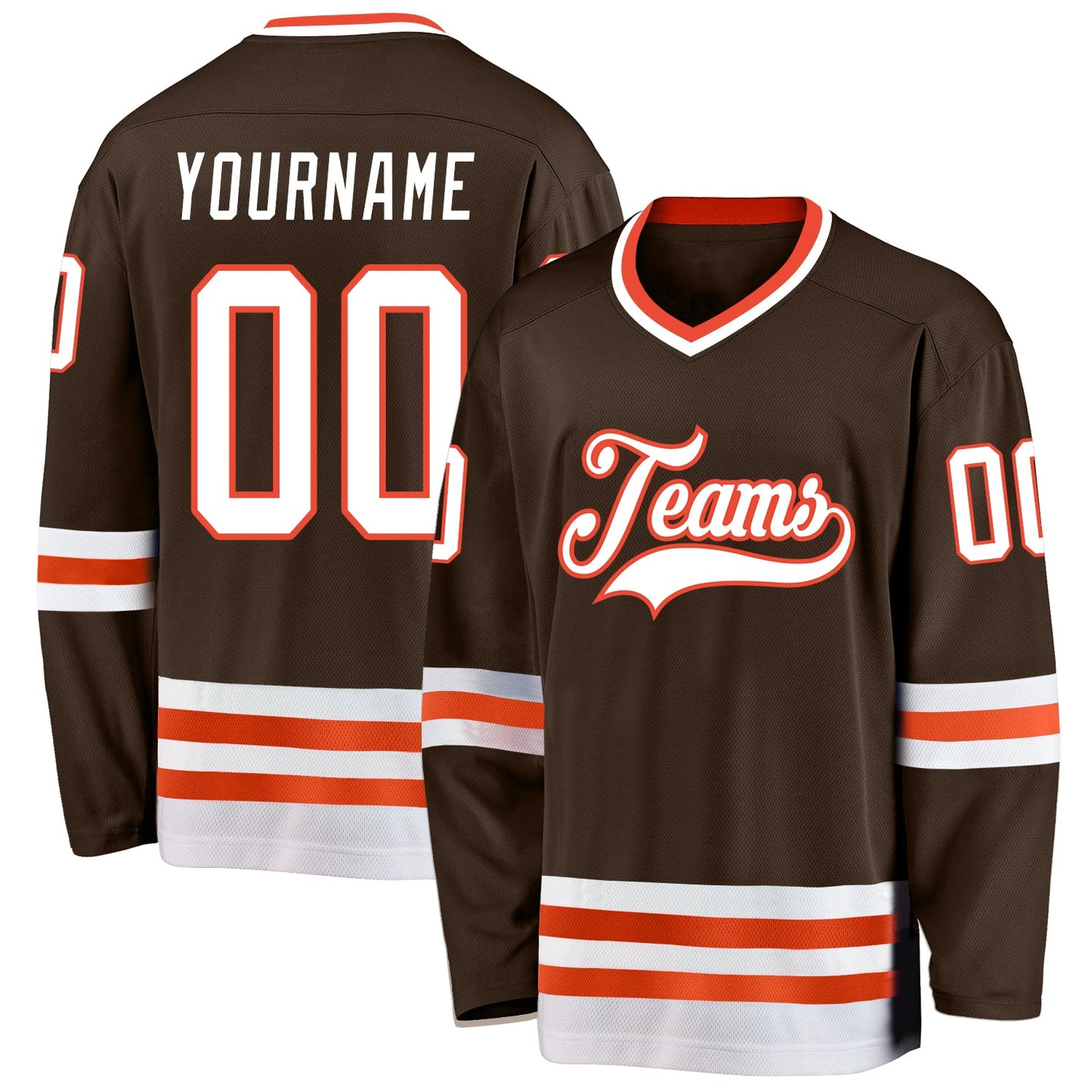 Custom Brown White-Orange Hockey Jersey - Sky-Custom