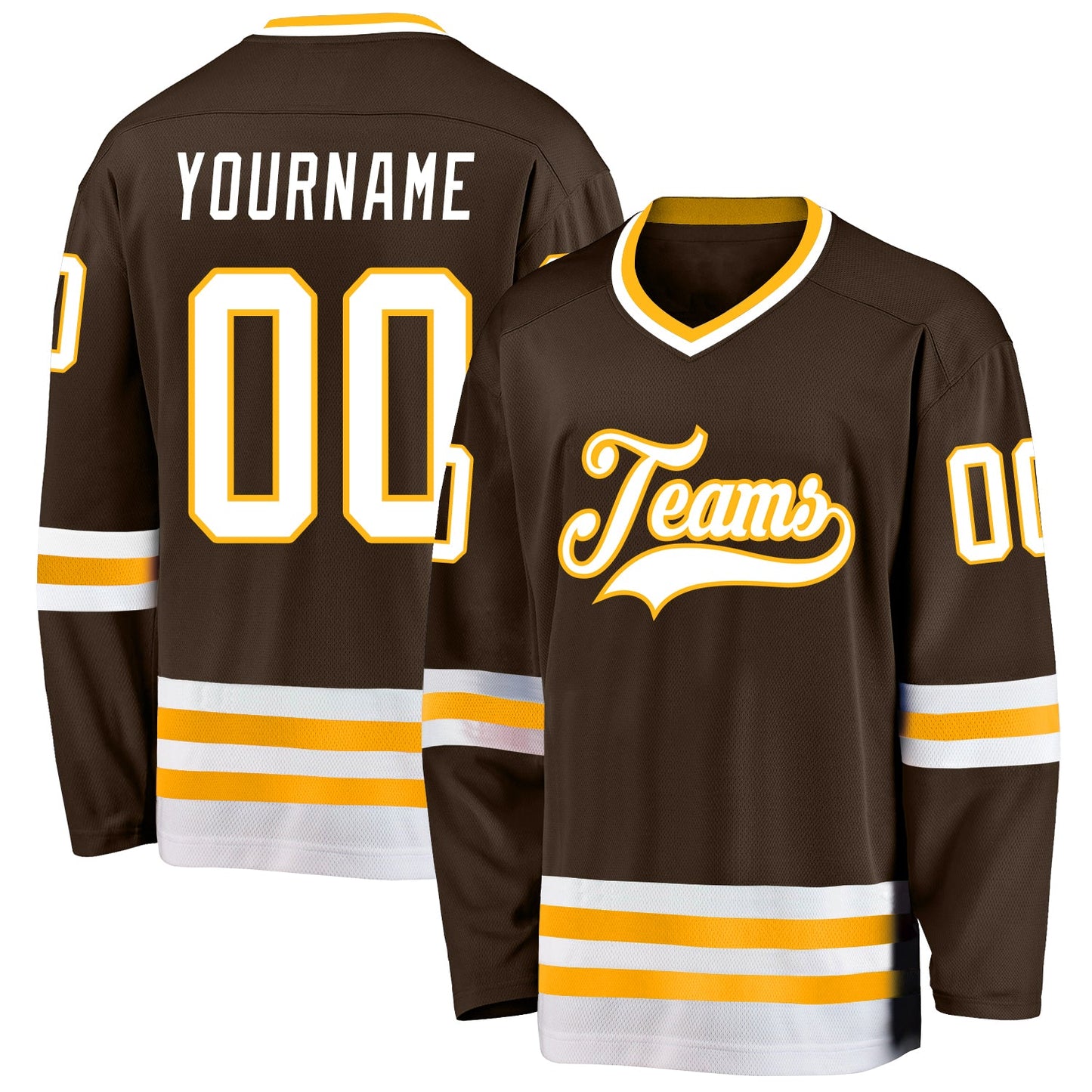 Custom Brown White-Gold Hockey Jersey - Sky-Custom