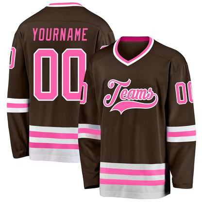 Custom Brown Pink-White Hockey Jersey - Sky-Custom