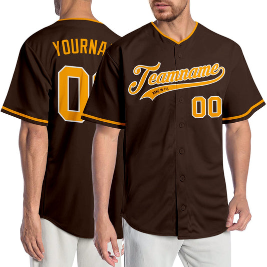 Custom Brown Gold-White Authentic Baseball Jersey - Sky-Custom