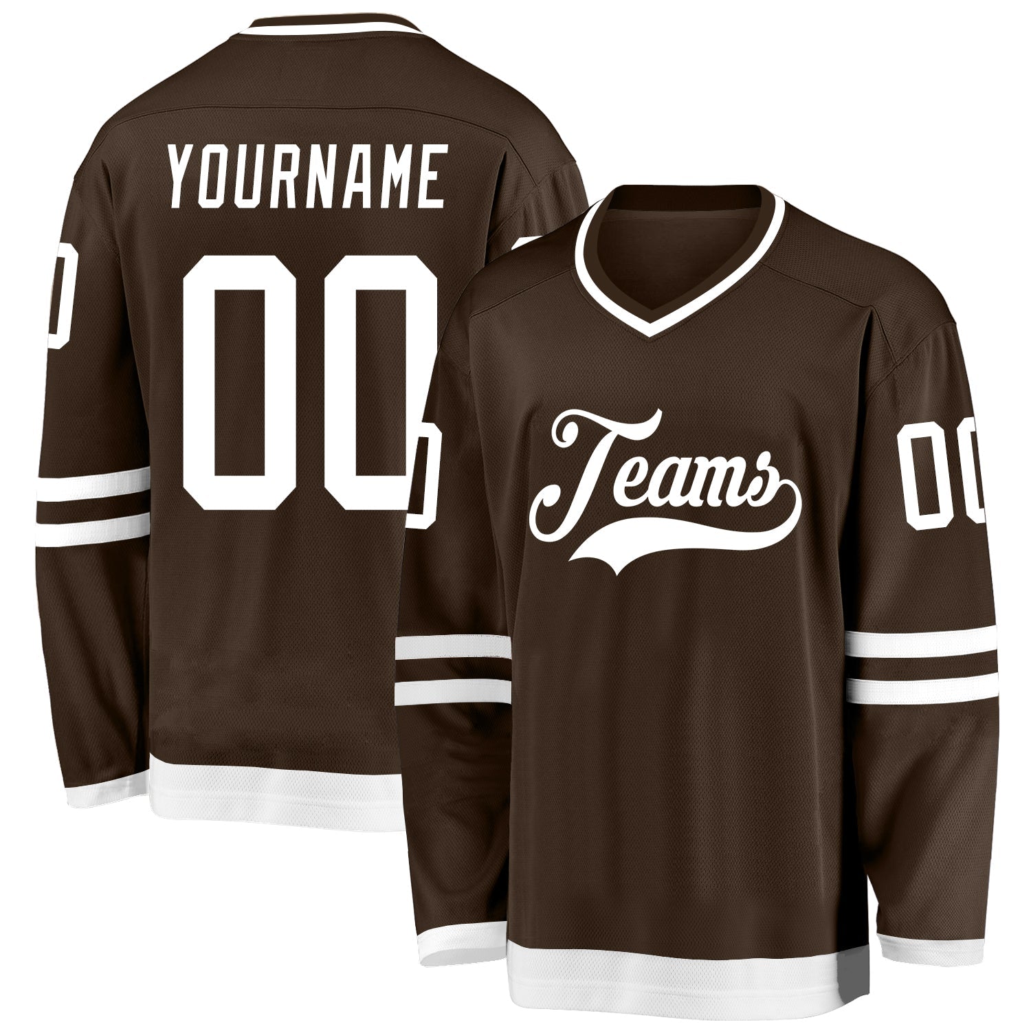 Custom Brown White Hockey Jersey - Sky-Custom