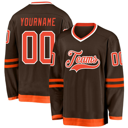 Custom Brown Orange-White Hockey Jersey - Sky-Custom