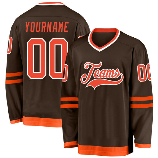 Custom Brown Orange-White Hockey Jersey - Sky-Custom