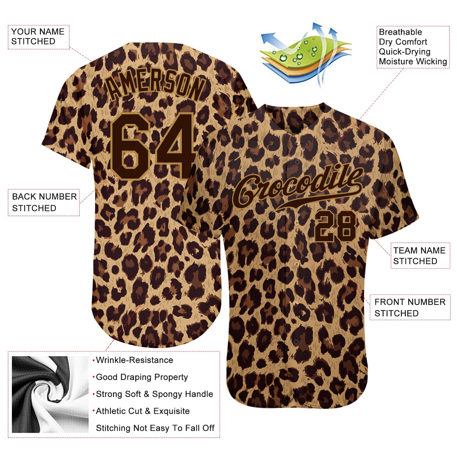 Custom Brown Brown-Old Gold 3D Pattern Design Leopard Authentic Baseball Jersey - Sky-Custom