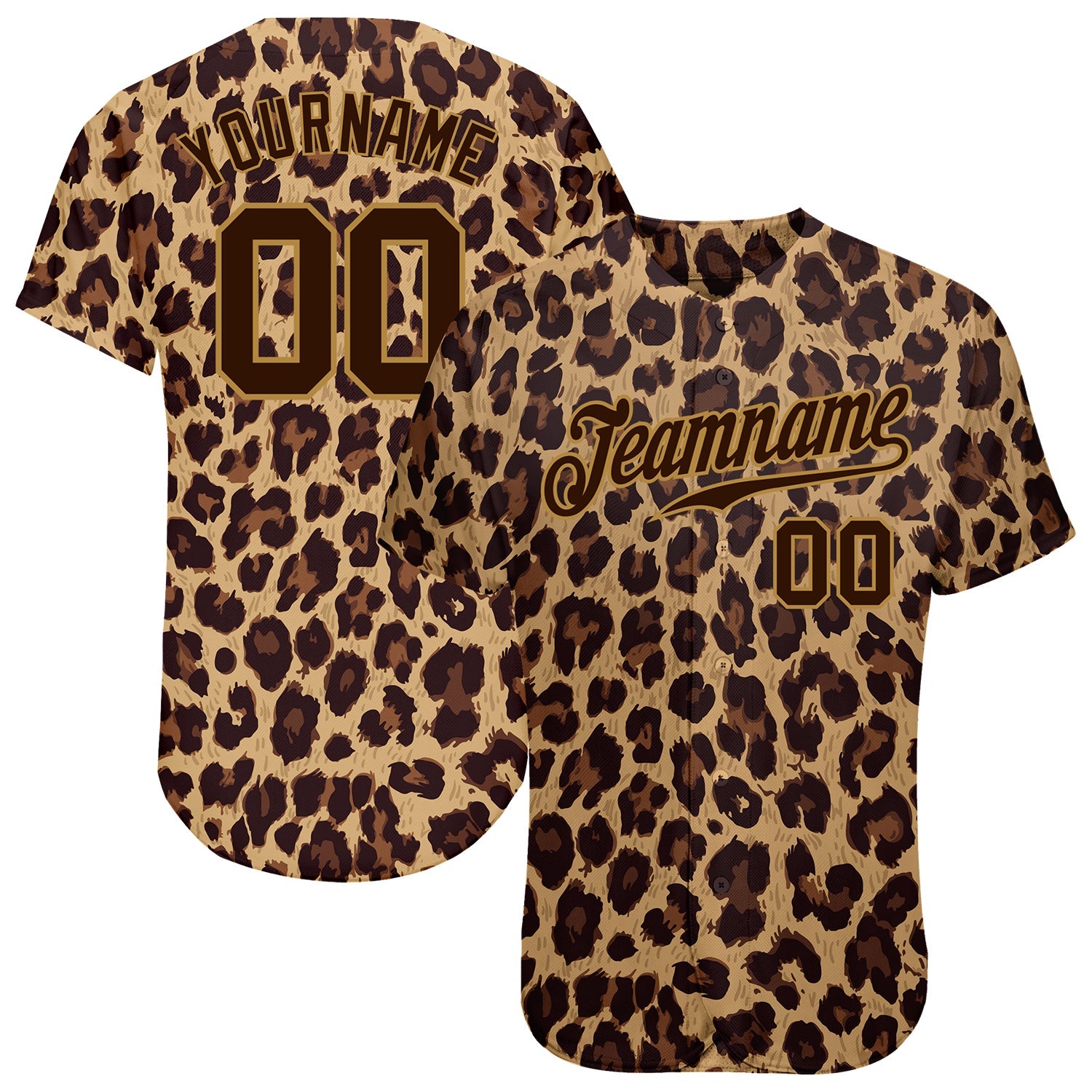 Custom Brown Brown-Old Gold 3D Pattern Design Leopard Authentic Baseball Jersey - Sky-Custom