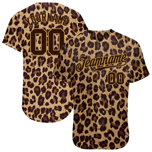 Custom Brown Brown-Old Gold 3D Pattern Design Leopard Authentic Baseball Jersey - Sky-Custom