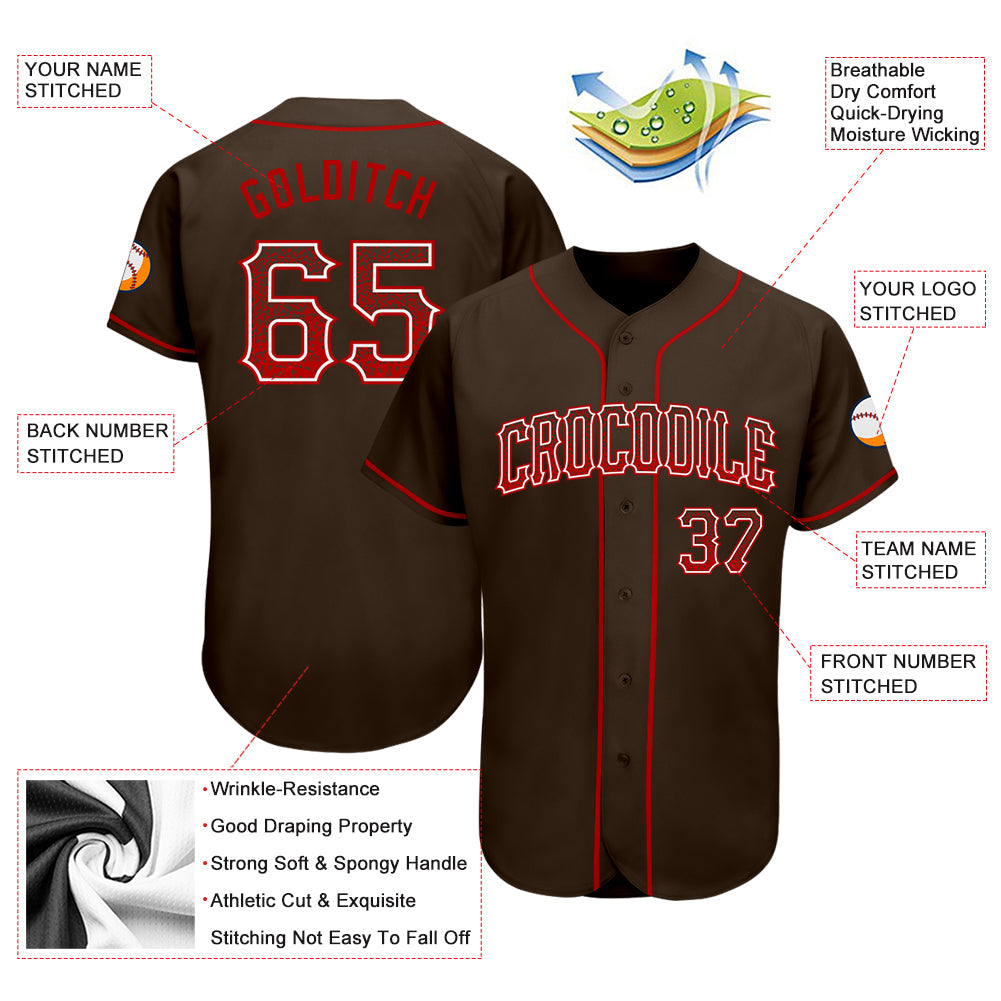 Custom Brown Red-White Authentic Drift Fashion Baseball Jersey - Sky-Custom
