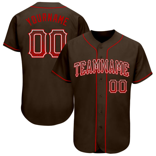 Custom Brown Red-White Authentic Drift Fashion Baseball Jersey - Sky-Custom