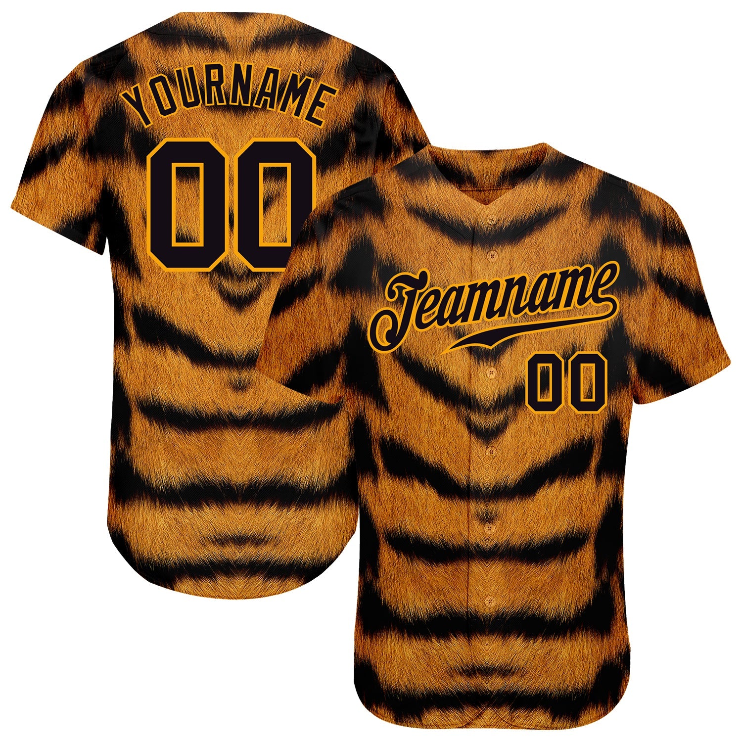 Custom Brown Black-Gold 3D Pattern Design Tiger Authentic Baseball Jersey - Sky-Custom