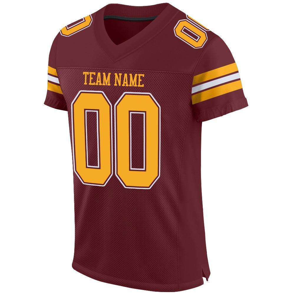 Custom Burgundy Gold-White Mesh Authentic Football Jersey - Sky-Custom