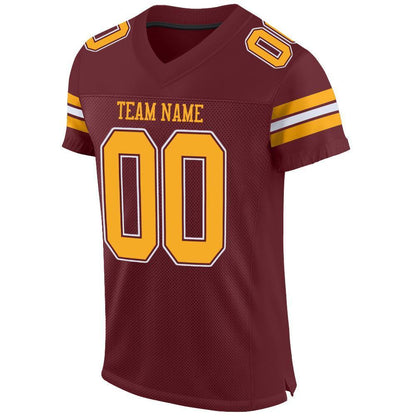 Custom Burgundy Gold-White Mesh Authentic Football Jersey - Sky-Custom