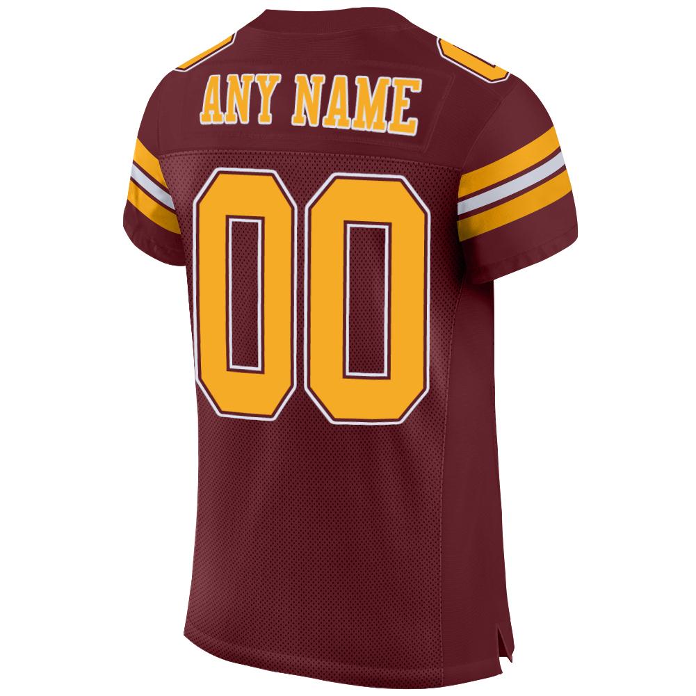 Custom Burgundy Gold-White Mesh Authentic Football Jersey - Sky-Custom