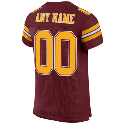 Custom Burgundy Gold-White Mesh Authentic Football Jersey - Sky-Custom
