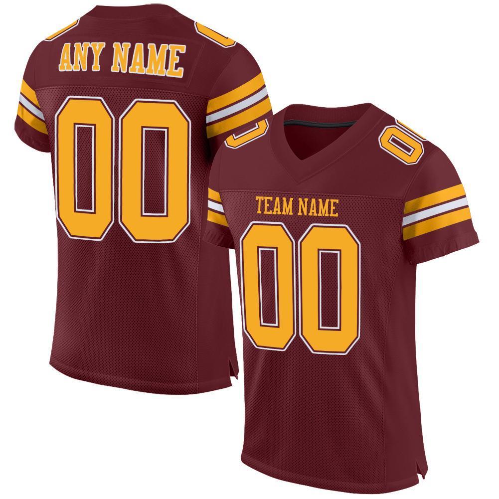 Custom Burgundy Gold-White Mesh Authentic Football Jersey - Sky-Custom