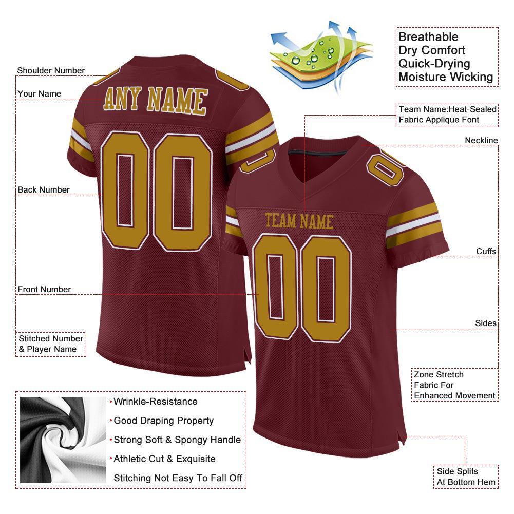 Custom Burgundy Old Gold-White Mesh Authentic Football Jersey - Sky-Custom