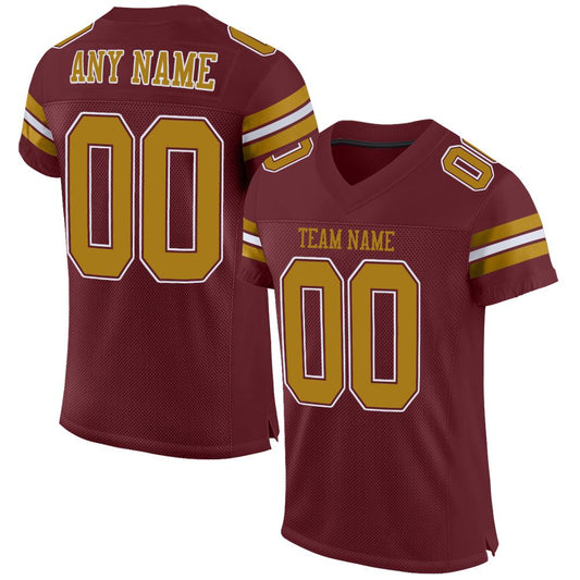 Custom Burgundy Old Gold-White Mesh Authentic Football Jersey - Sky-Custom