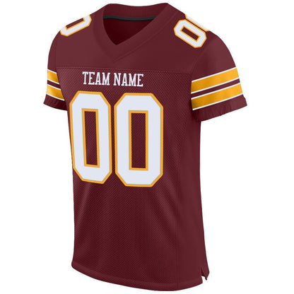 Custom Burgundy White-Gold Mesh Authentic Football Jersey - Sky-Custom