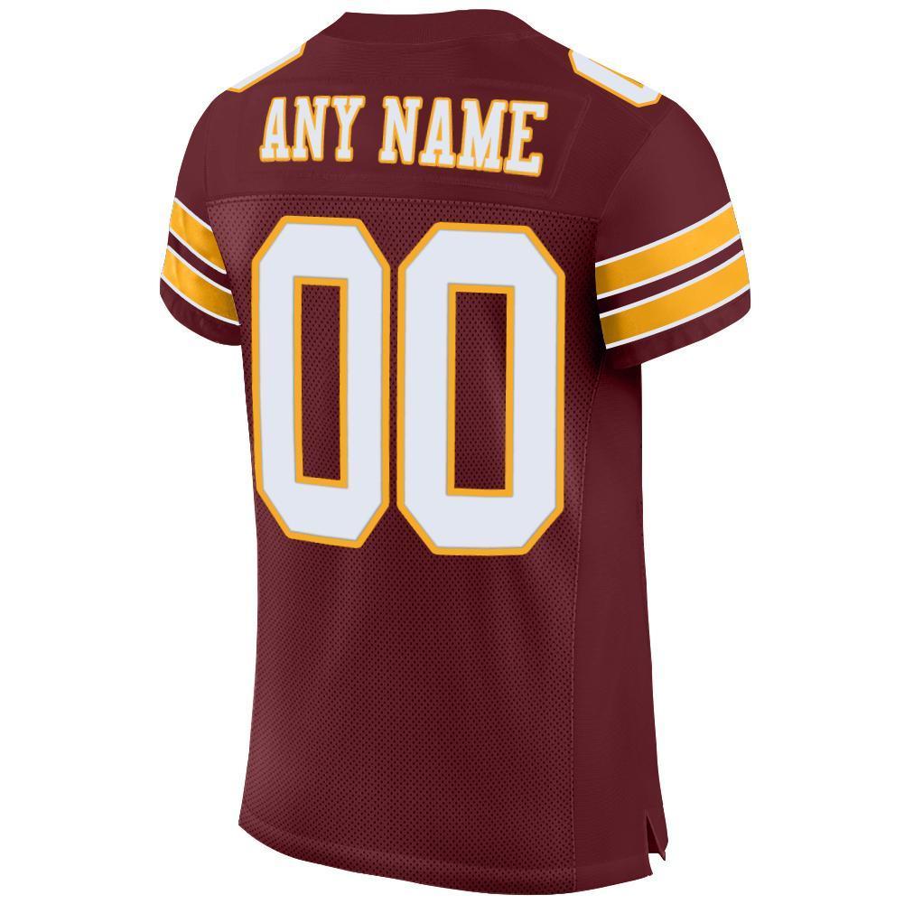 Custom Burgundy White-Gold Mesh Authentic Football Jersey - Sky-Custom