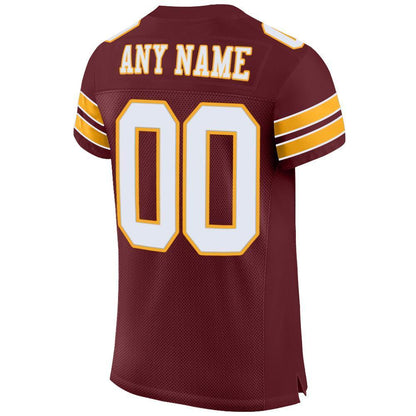 Custom Burgundy White-Gold Mesh Authentic Football Jersey - Sky-Custom